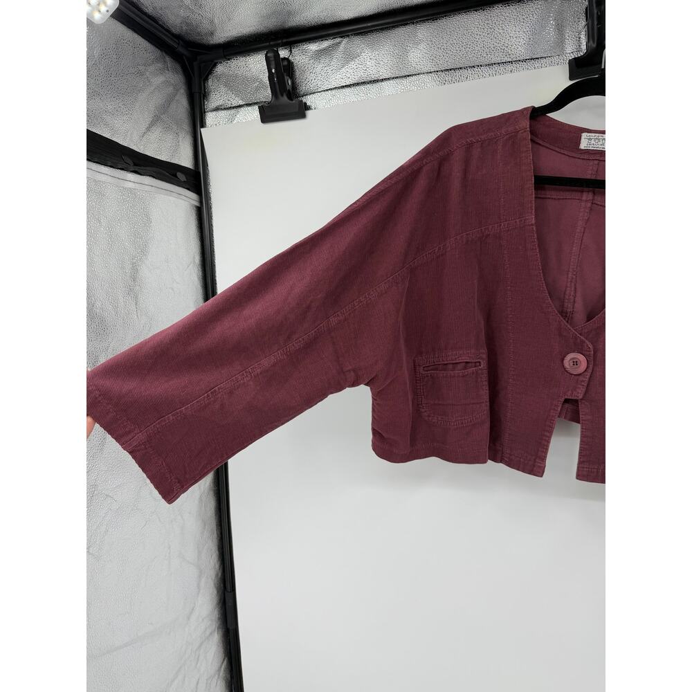 Completo Collection Women’s Corduroy Oversized Cropped Jacket OS Burgundy Artsy - Picture 6 of 11